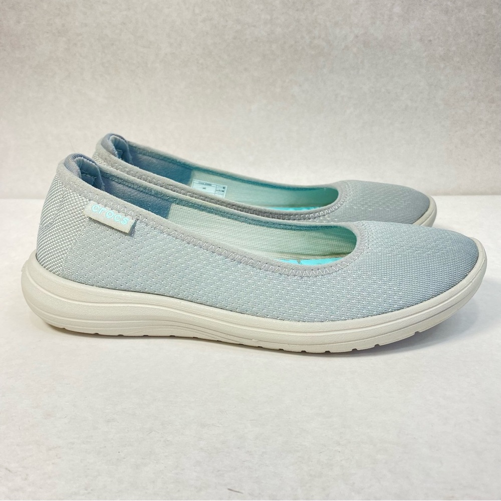 Crocs Reviva Comfort Slip On Ballet Flats Shoes Light Grey/ Aqua; Women’s Size 6